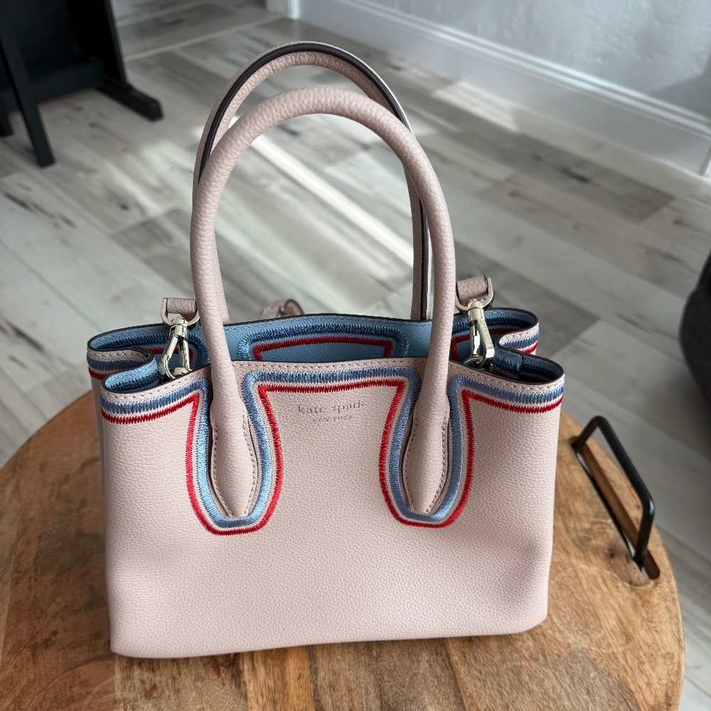 Kate Spade New York Eva Embroidered Small Satchel – Warm Beige